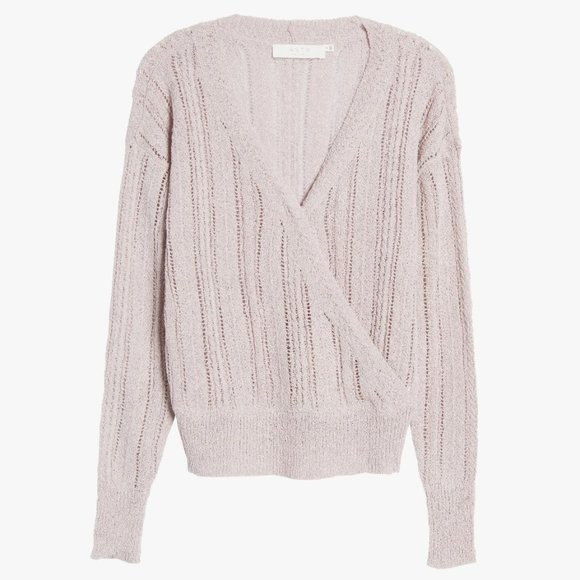 ASTR The Label Lavender Wrap Front Pointelle Knit V-neck Sweater L - Picture 5 of 5